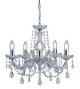 1 x MARIE THERESE Chrome 5 Light Chandelier With Crystal Drops - Ex Display Stock - CL298 - Ref: J13