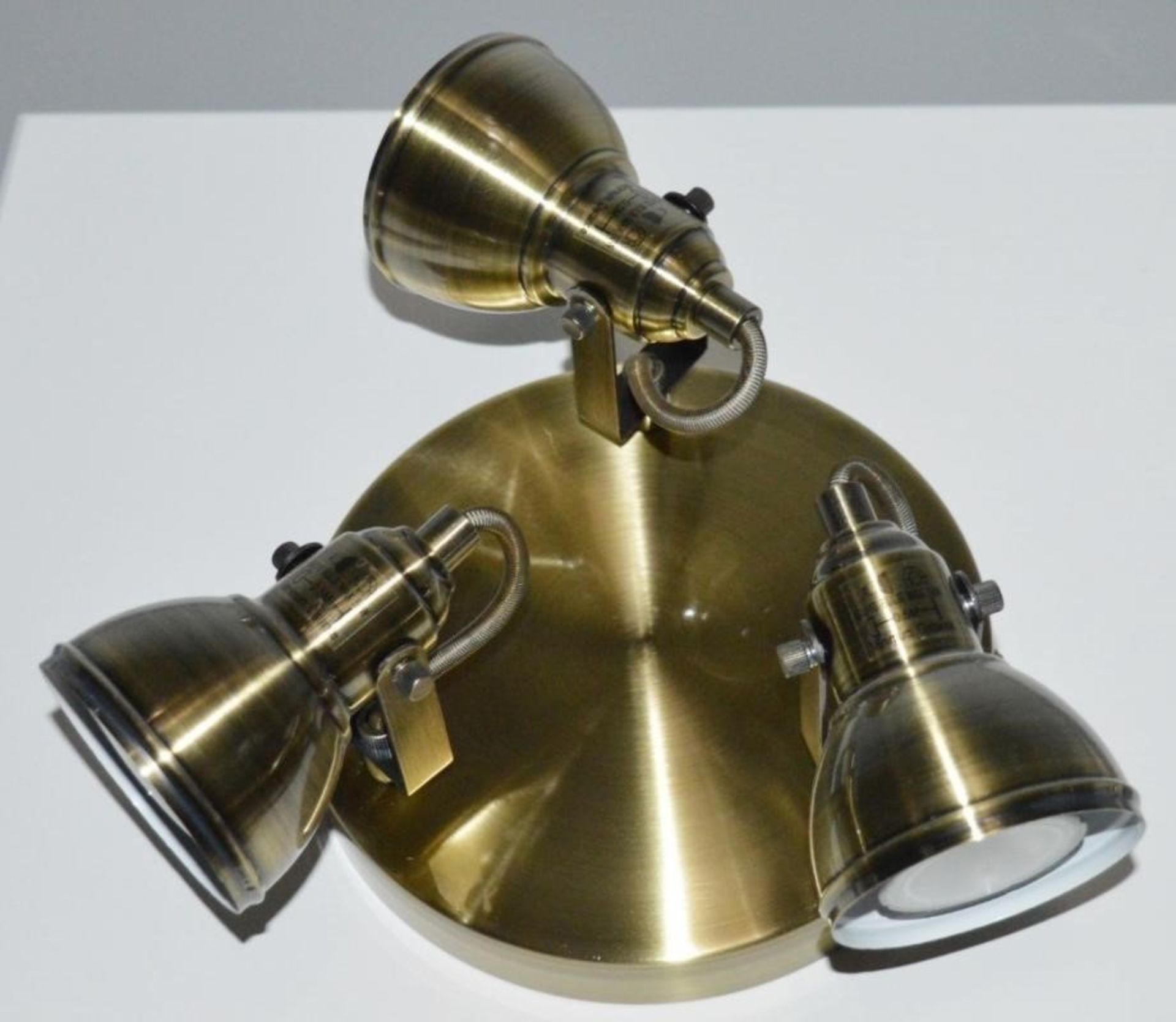 1 x Focus Antique Brass Trio Industrial Spotlight - Ex Display Stock - CL298 - Ref J306 - Location: - Image 4 of 4