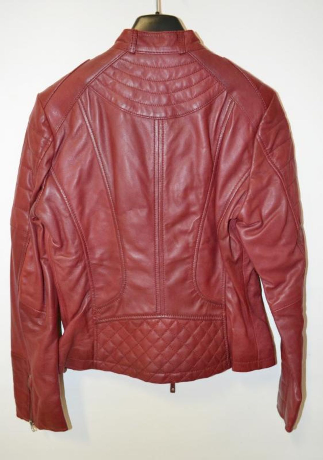 1 x Steilmann Bright Red Fine Leather Biker Jacket - Features Zipped Pockets And Padded Panels - CL2 - Image 6 of 7