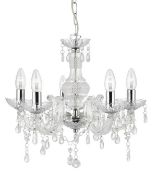 1 x MARIE THERESE Clear 5-Light Chandelier With Acrylic Glass Drops - Ex Display Stock - CL298 - Ref