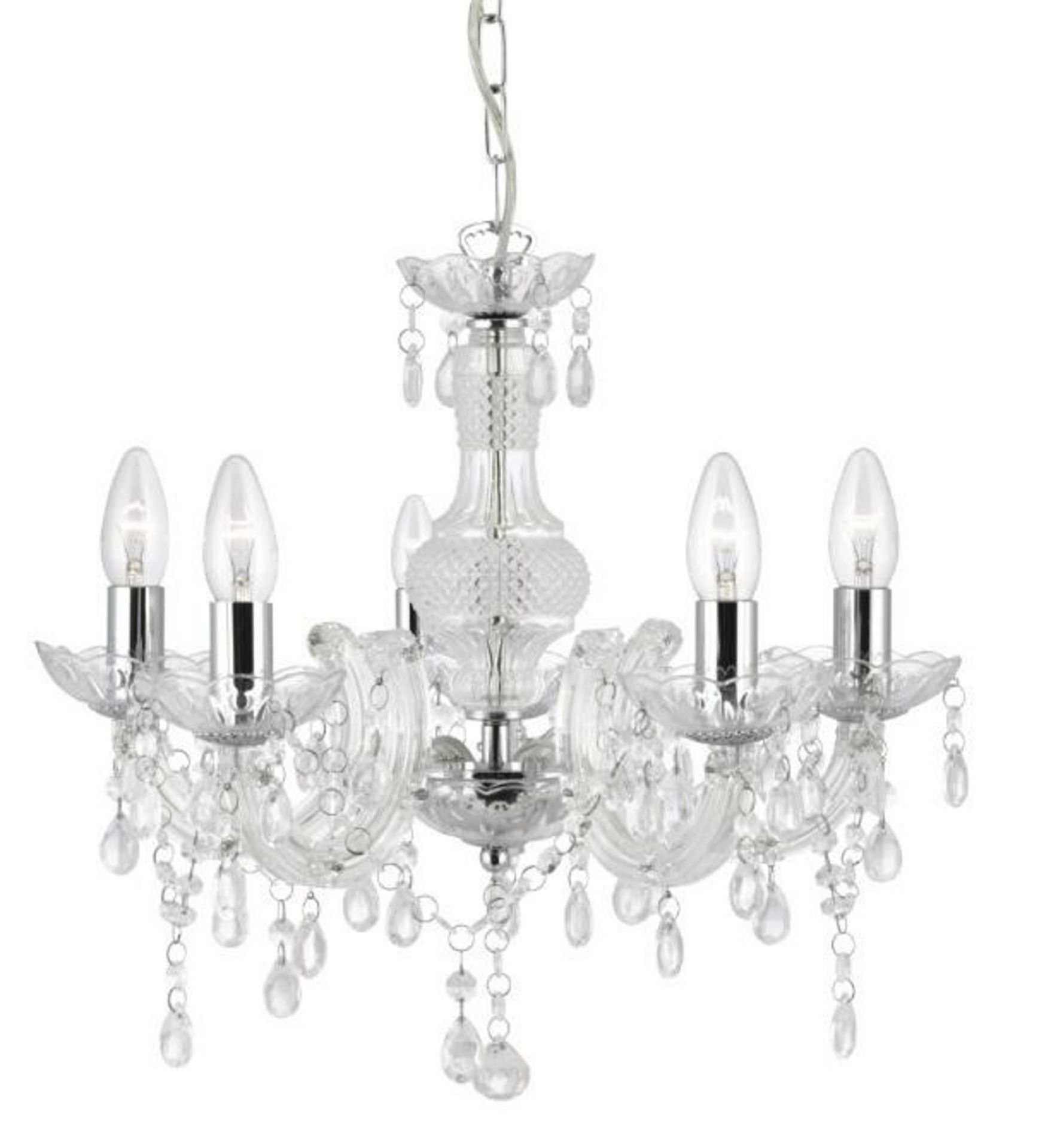 1 x MARIE THERESE Clear 5-Light Chandelier With Acrylic Glass Drops - Ex Display Stock - CL298 - Ref