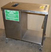 1 x Stainless Steel Prep Table on Castors With Bin Chute and Undershelf - H88 x W90 x D45 cms -