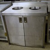 1 x Stainless Steel Bin Cupboard With Two Chutes - CL180 - Ref JP577 - Location: Bolton