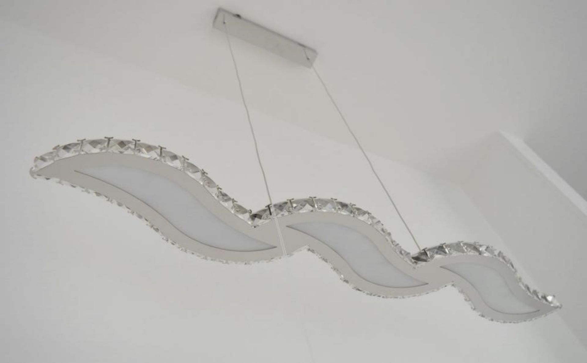 1 x Zinnia Chrome 3-LED Bar Pendant With Crystal Trim Decoration And Opal Diffuser - Ex Display Stoc - Image 3 of 7