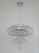 1 x Chrome & Glass Multi-Tiered Chandelier With Bevelled Crystal Coffin Drops - Ex Display Stock - C