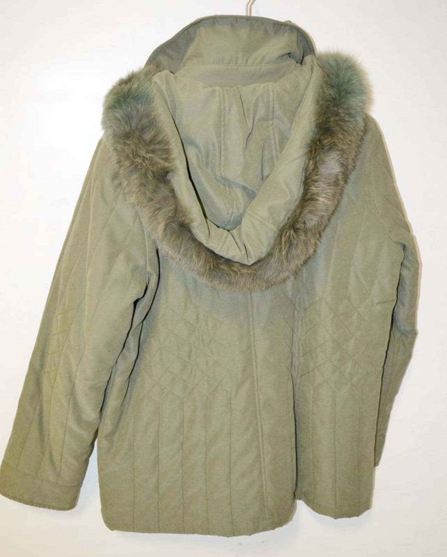 1 x Steilmann Womens Quilted Winter Coat In An Khaki Green - Features A Removable Hood With Faux Fur - Image 3 of 6