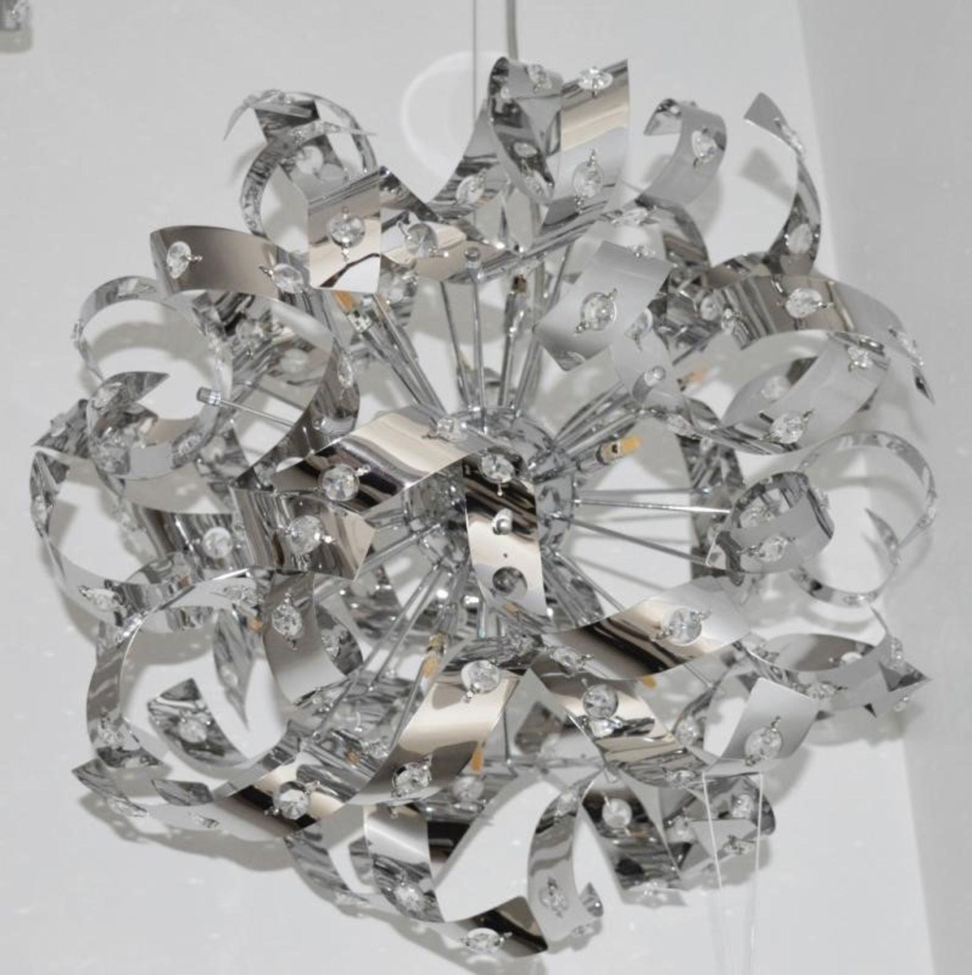 1 x CURLS Chrome 12-Light Pendant Fitting With Crystal Bead Decoration - Ex Display Stock - CL298 - - Image 2 of 3
