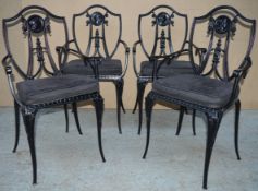 4 x Cast Metal Shield Back Restaurant Chairs - Suitable For Indoor or Outdoor Use - From Famous