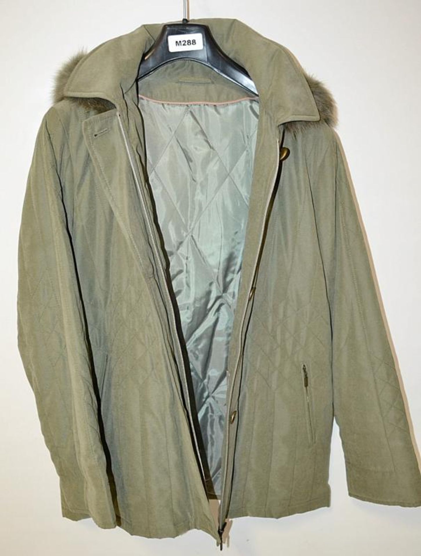 1 x Steilmann Womens Quilted Winter Coat In An Khaki Green - Features A Removable Hood With Faux Fur - Image 2 of 6