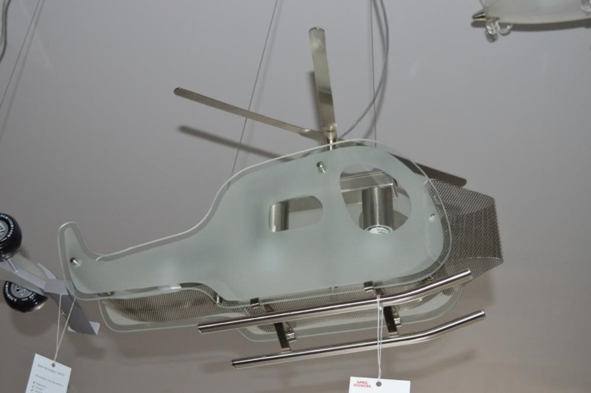 1 x Novelty Satin Silver Helicopter Ceiling Light With Frosted Glass - Ex Display Stock - CL298 - Re - Image 2 of 9