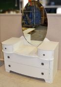 1 x Shabby Chic 4-Drawer Dressing Table With Oval Mirror - Features Cream Paintwork With An