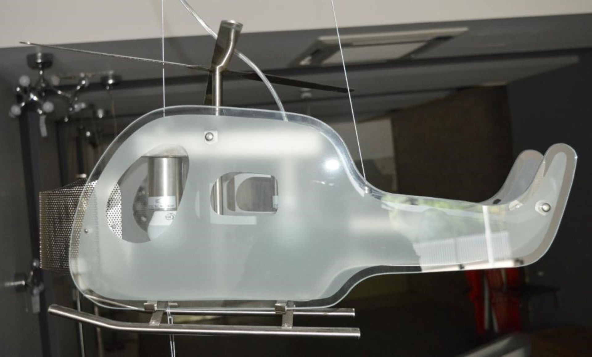 1 x Novelty Satin Silver Helicopter Ceiling Light With Frosted Glass - Ex Display Stock - CL298 - Re - Image 6 of 9