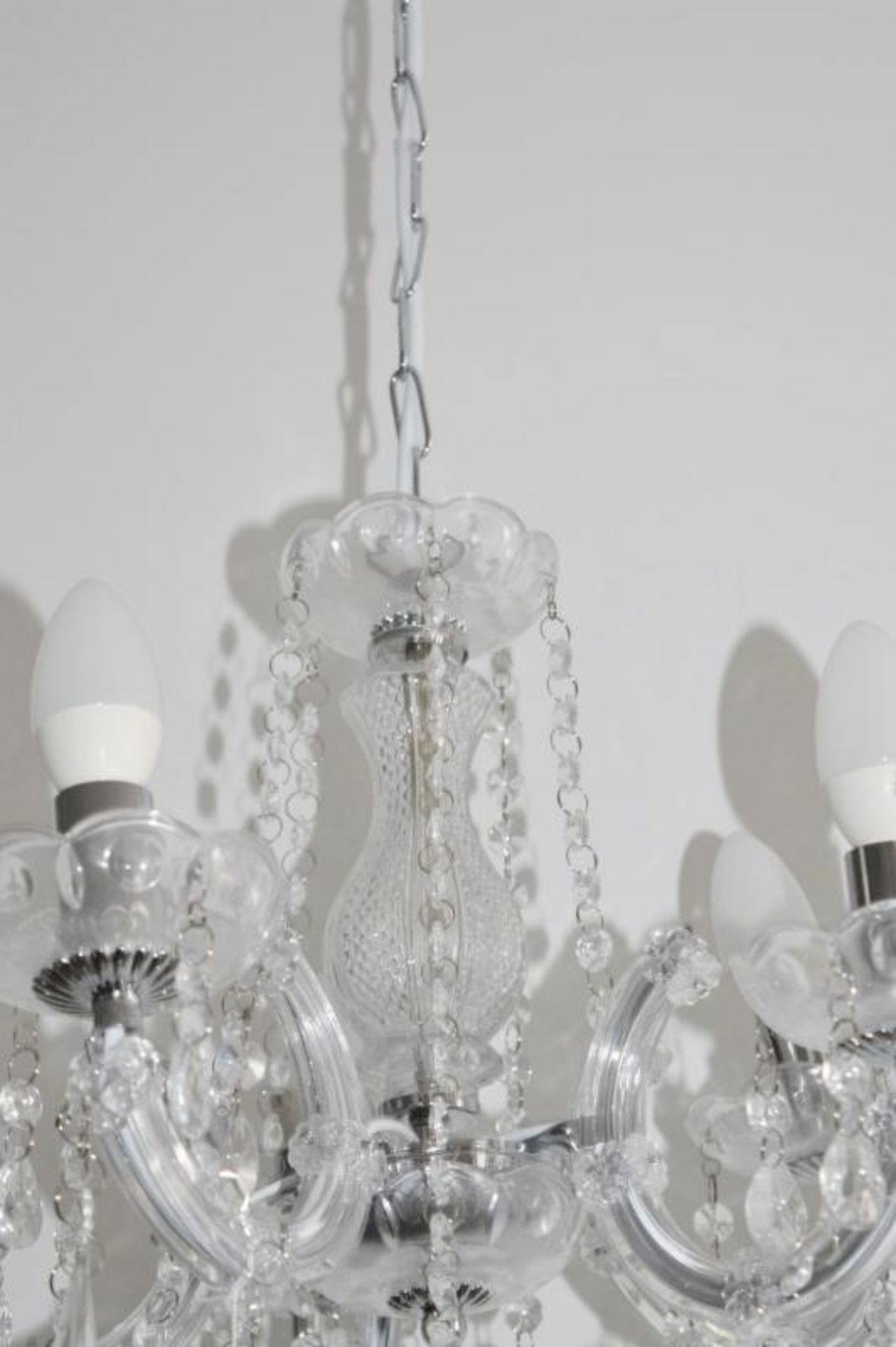 1 x MARIE THERESE Chrome 5 Light Chandelier With Crystal Drops - Ex Display Stock - CL298 - Ref: J13 - Image 3 of 4
