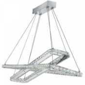 1 x Clover Chrome LED Two Rectangular Frame Ceiling Light With Crystal Trim - Ex Display Stock - CL2