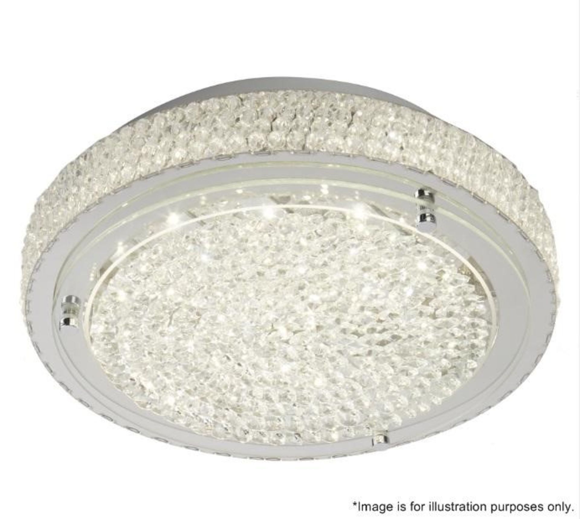 1 x Vesta Chrome Glass Led Flush Light With Crystal Centre Decoration - Ex Display Stock - CL298 - R