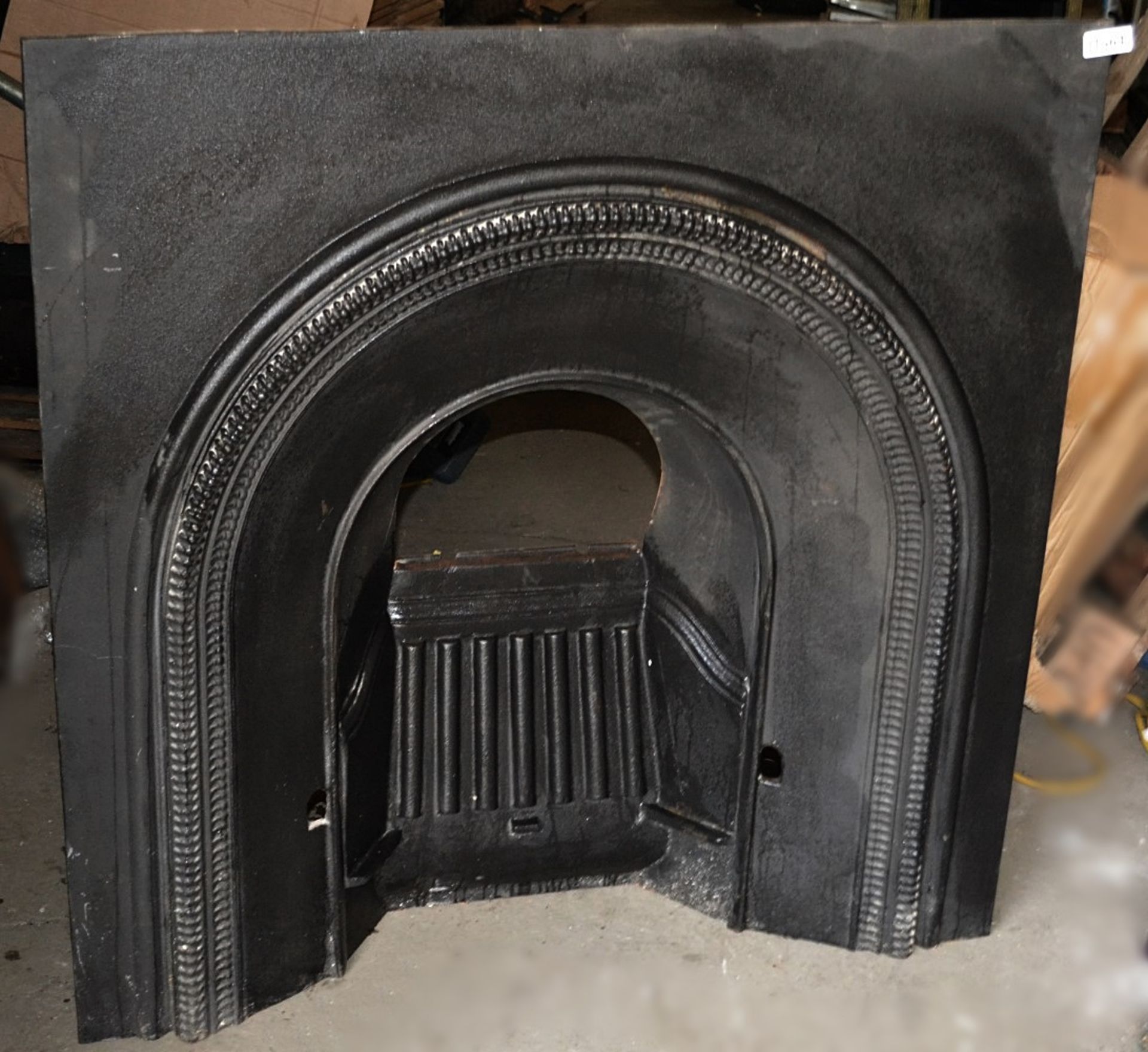1 x Reclaimed Cast Iron Fireplace Frame With Fire Fret In Matt Black - Recently Taken From A