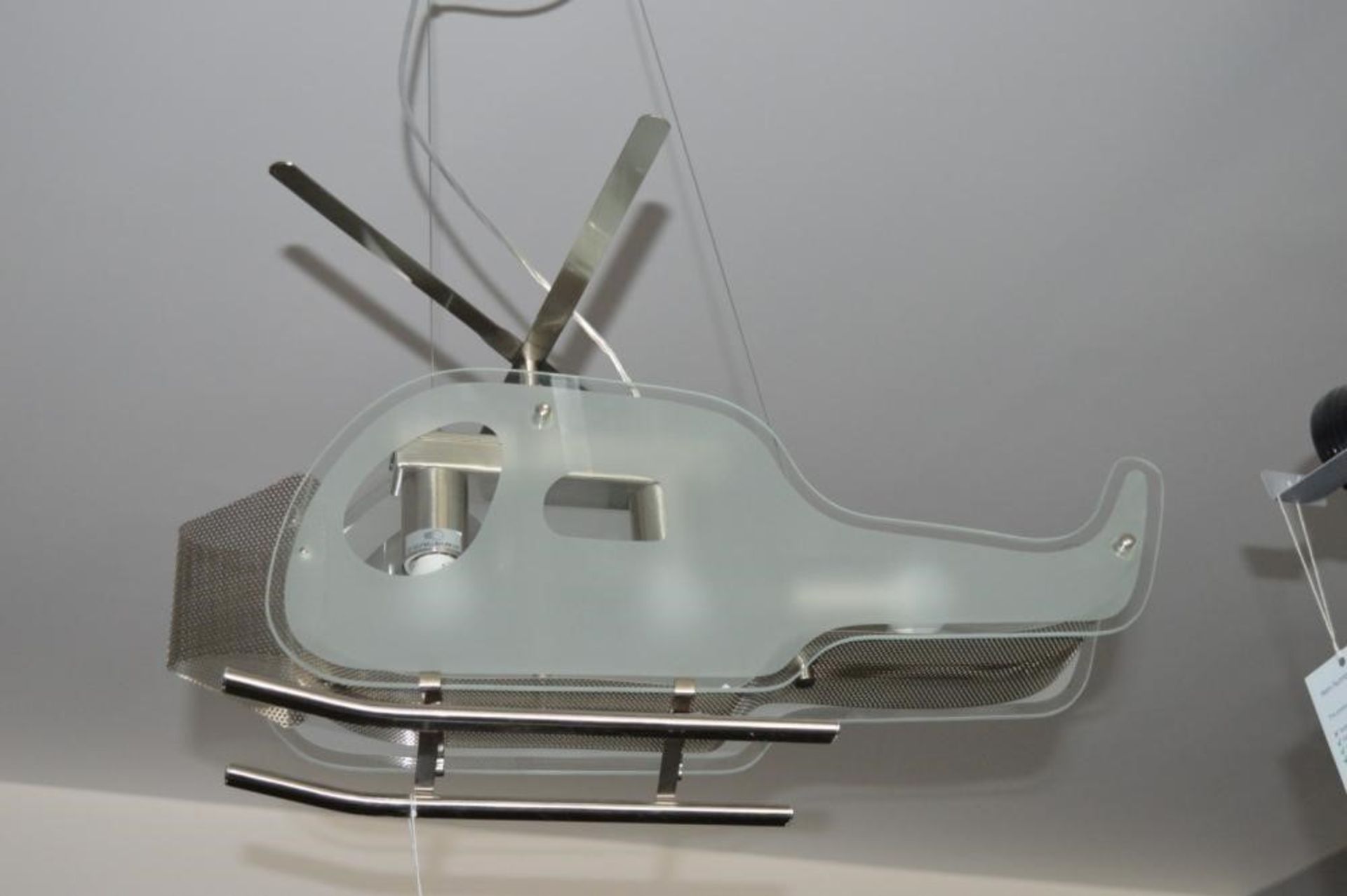 1 x Novelty Satin Silver Helicopter Ceiling Light With Frosted Glass - Ex Display Stock - CL298 - Re - Image 9 of 9