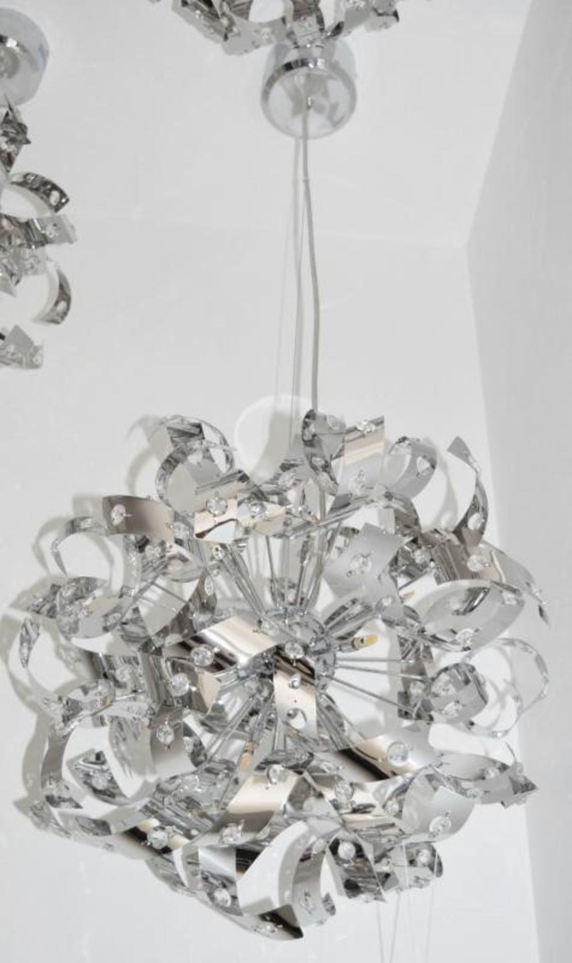 1 x CURLS Chrome 12-Light Pendant Fitting With Crystal Bead Decoration - Ex Display Stock - CL298 - - Image 3 of 3