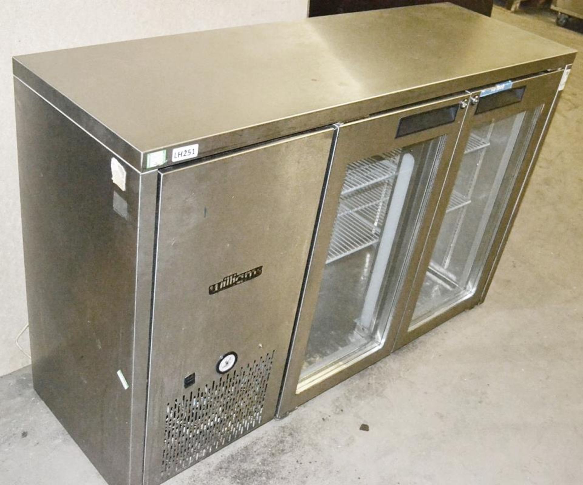 1 x Williams Stainless Steel Commercial 2-Door Refrigerated Unit With Shelving And Glass Doors (