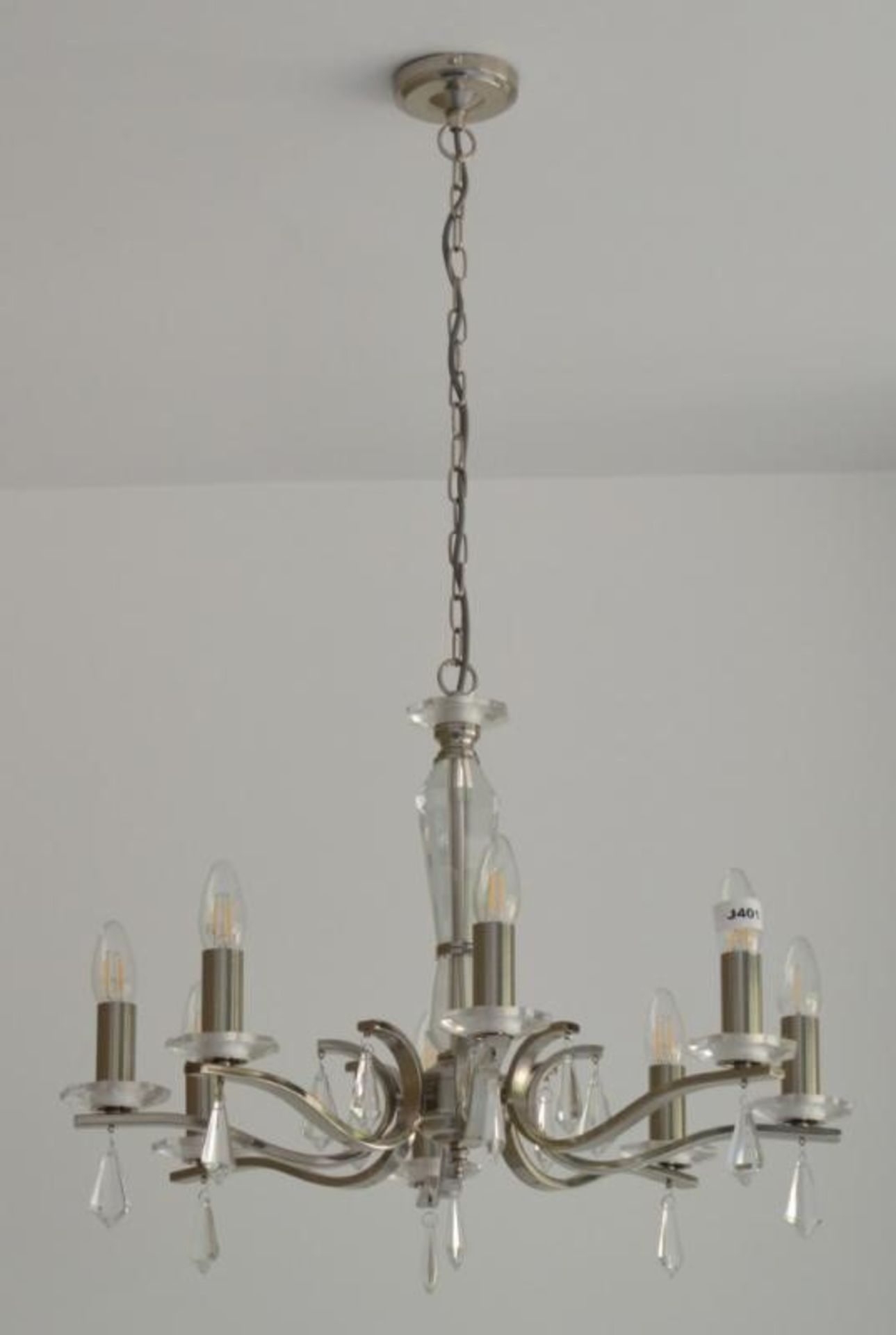 1 x Royale Satin Silver Metal 8 Light Ceiling Fitting With Hexagonal Glass Sconces - Ex Display Stoc - Image 5 of 6