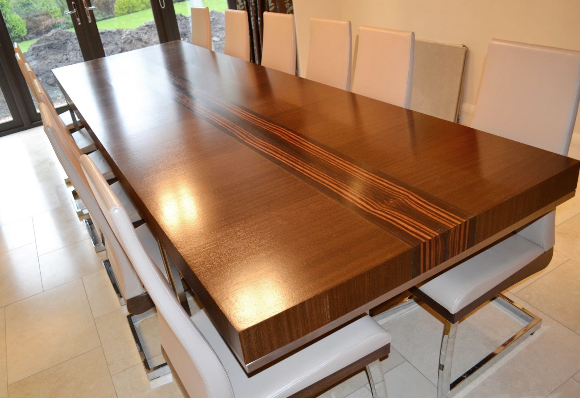 Beautiful Hand Crafted Veneered Dining Table Featuring A Zebrno Stripe Motif - NO VAT ON HAMMER