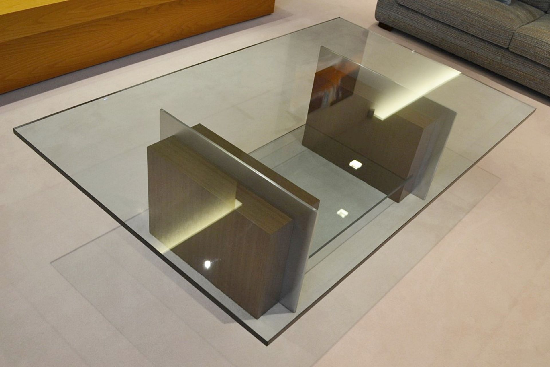 1 x Modern Large Glass Coffee Table With Glass Shelf And Stylish Square Bases - NO VAT ON HAMMER