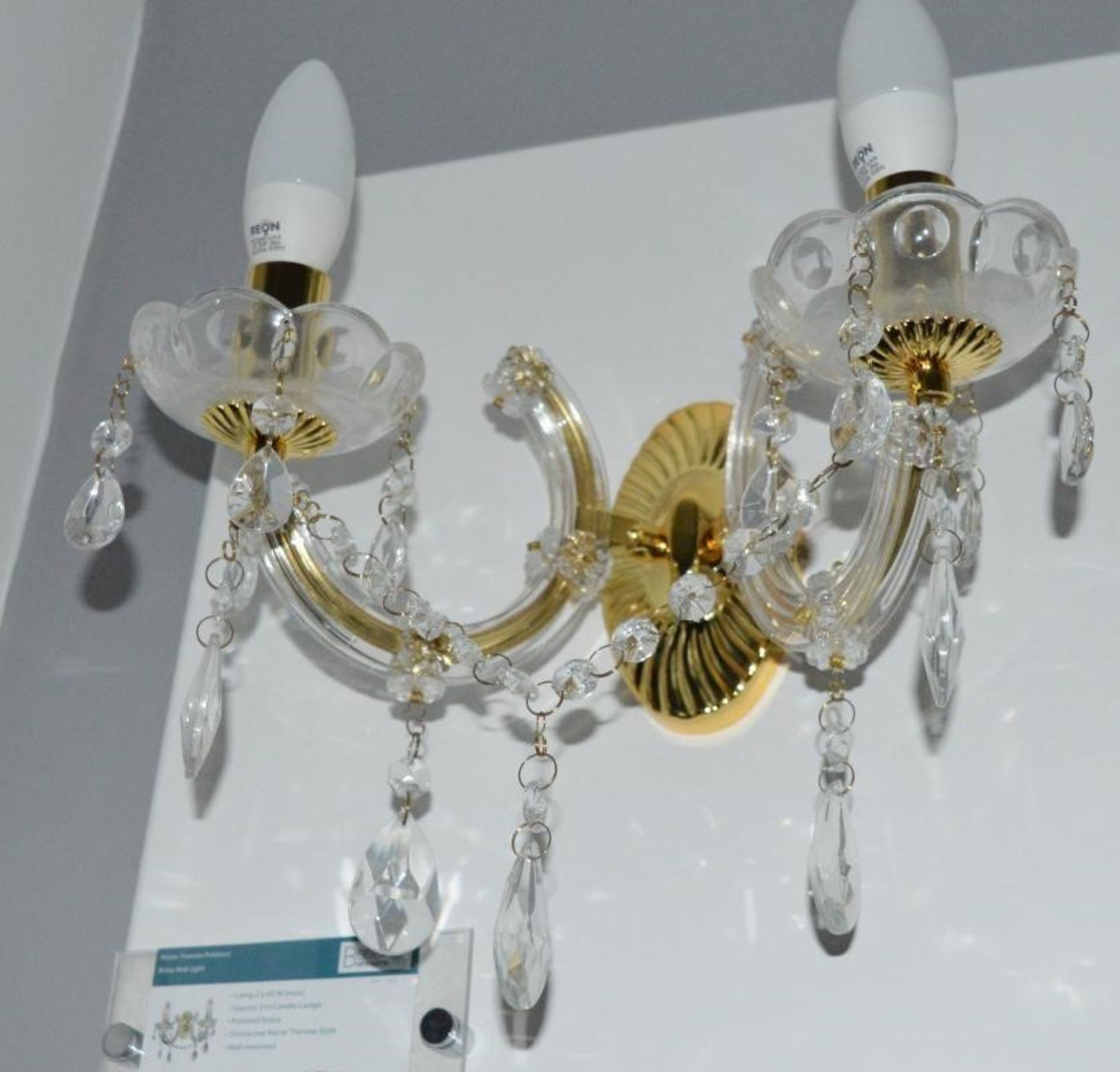 1 x Marie Therese Polished Brass 2 Light Wall Sconce With Crystal Drops - Ex Display Stock - CL298 - - Image 3 of 3