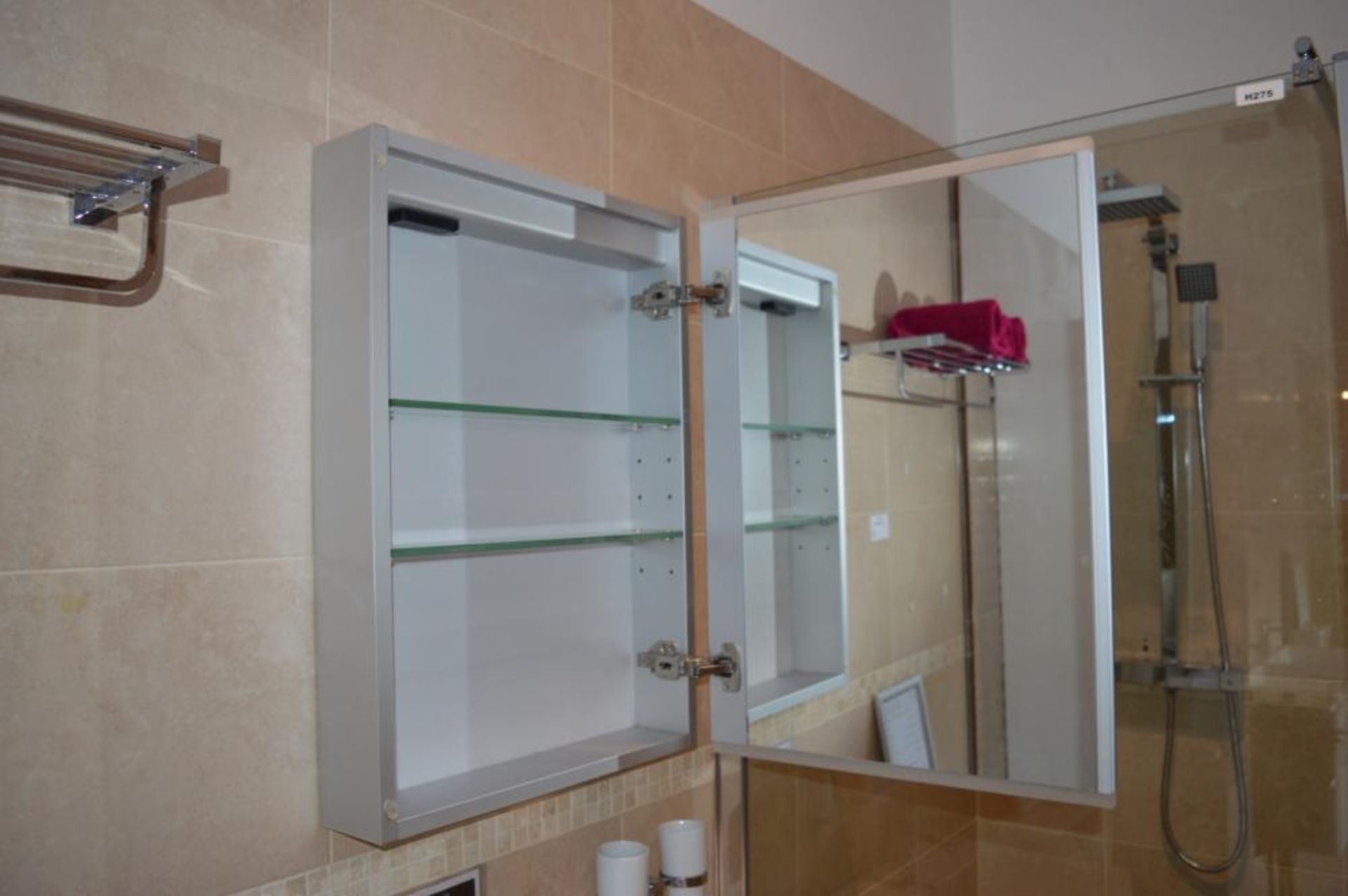 1 x Voda Design Mirrored Bathroom Cabinet 303 Aluminium With Balck Light and Shaver Socket - H70 x W