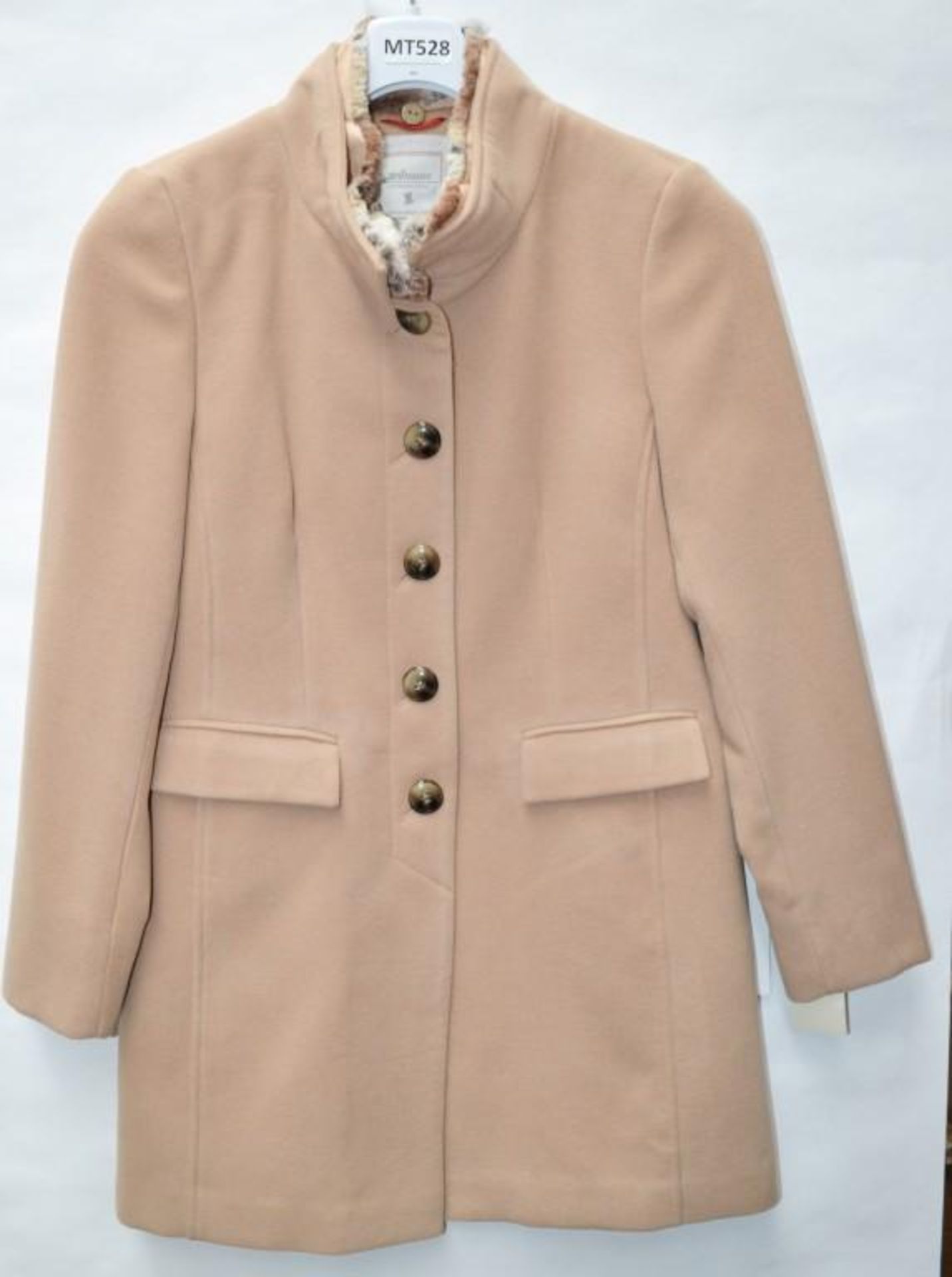 1 x Steilmann Kirsten Womens Knee-length Wool Blend Coat - Features Removable Faux Fur Trim And Fals