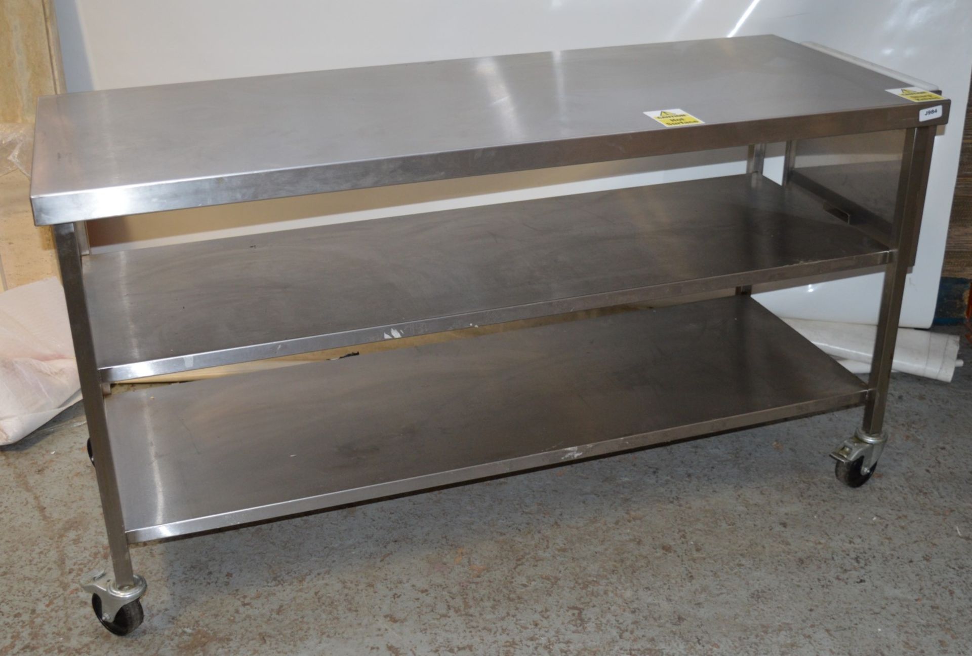 1 x Stainless Steel 3 Tier Preperation Table With Castor Wheels and Knive Block - CL282 - H87 x W170