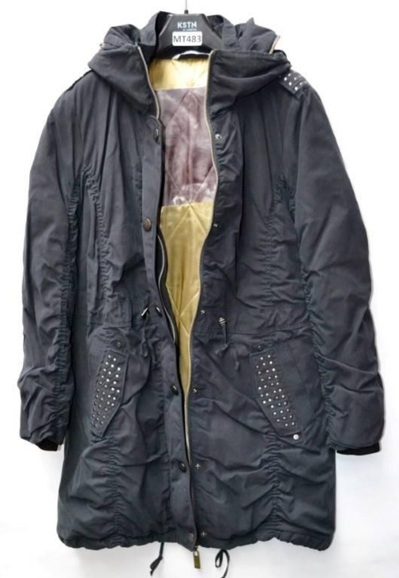 1 x Steilmann Kirsten Size 12 Womens Coat In Navy - Features A Concealed Hood In Collar, And a Gold - Image 3 of 3