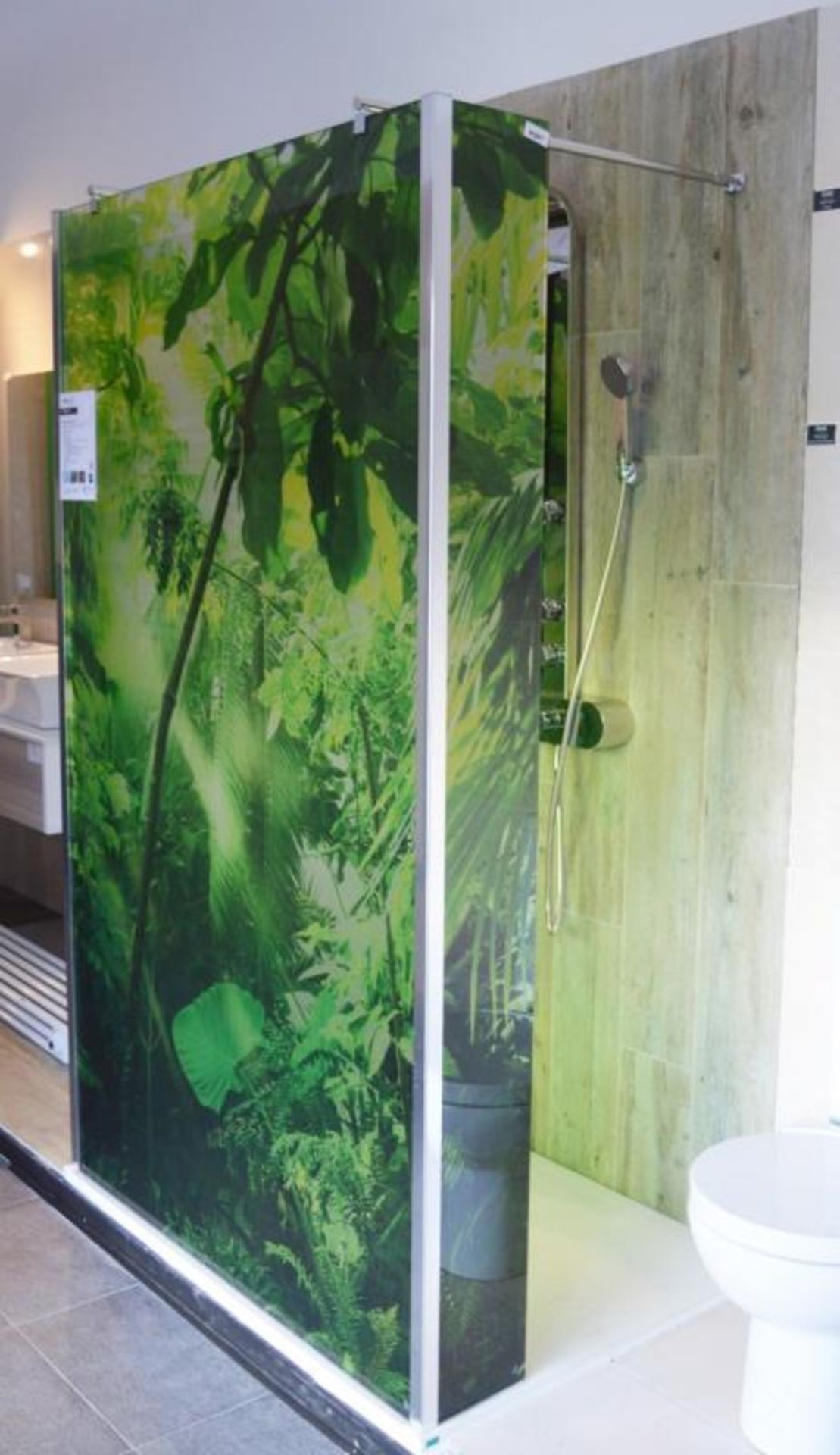 1 x Roman Showers Decam Expressions Rainforest Printed Wetroom Shower Panel With Left and Right Retu
