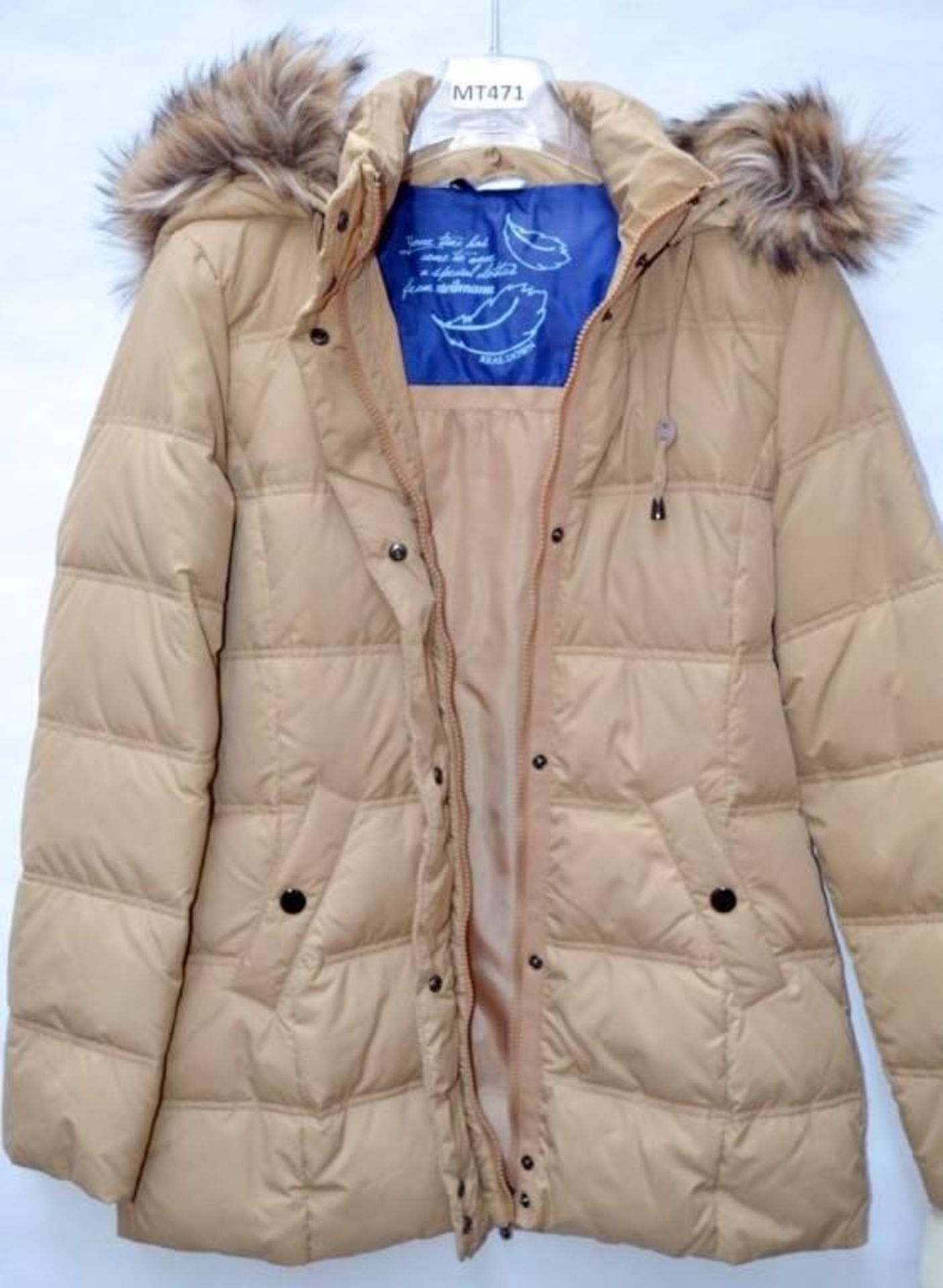 1 x Steilmann Kirsten Womens Real Down Quilted Winter Coat In Beige - Removable Hood With Faux Fur T - Image 3 of 4