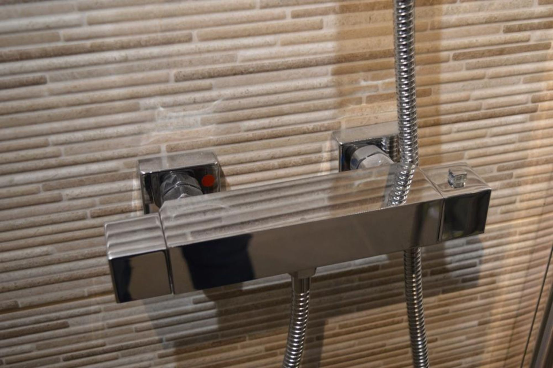 1 x Contemporary Chrome Shower Rail With Exposed Thermostatic Square Mixer and Removable Shower Head - Image 2 of 4