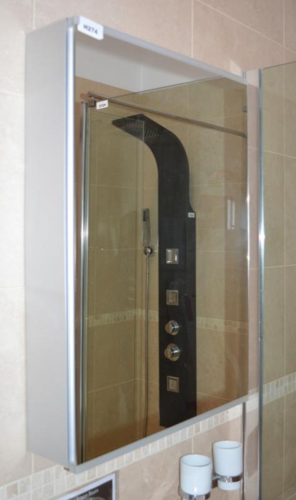 1 x Voda Design Mirrored Bathroom Cabinet 303 Aluminium With Balck Light and Shaver Socket - H70 x W - Image 2 of 4