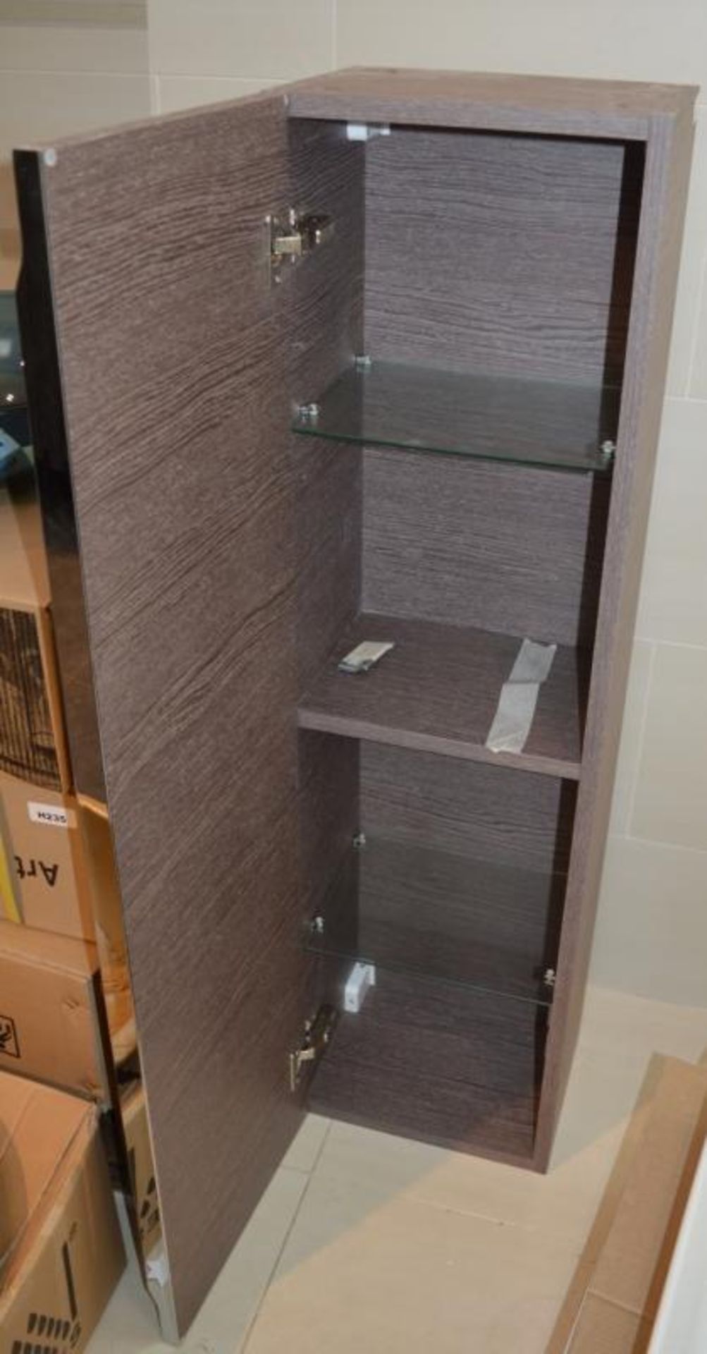 1 x Wall Hung Bathroom Storage Cabinet Finished in Driftwood With Chrome Handle and Internal Shelves - Image 2 of 4