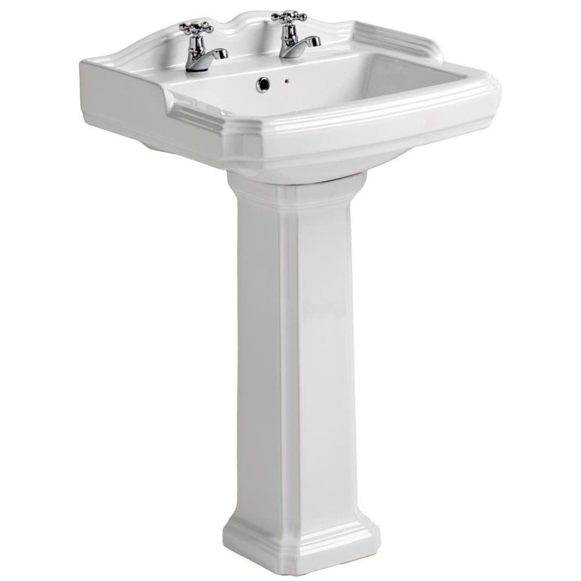 1 x Legend Two Tap Hole Sink Basin With Pedestal - H835 x W580 x D470 cms - CL406- New Boxed Stock -