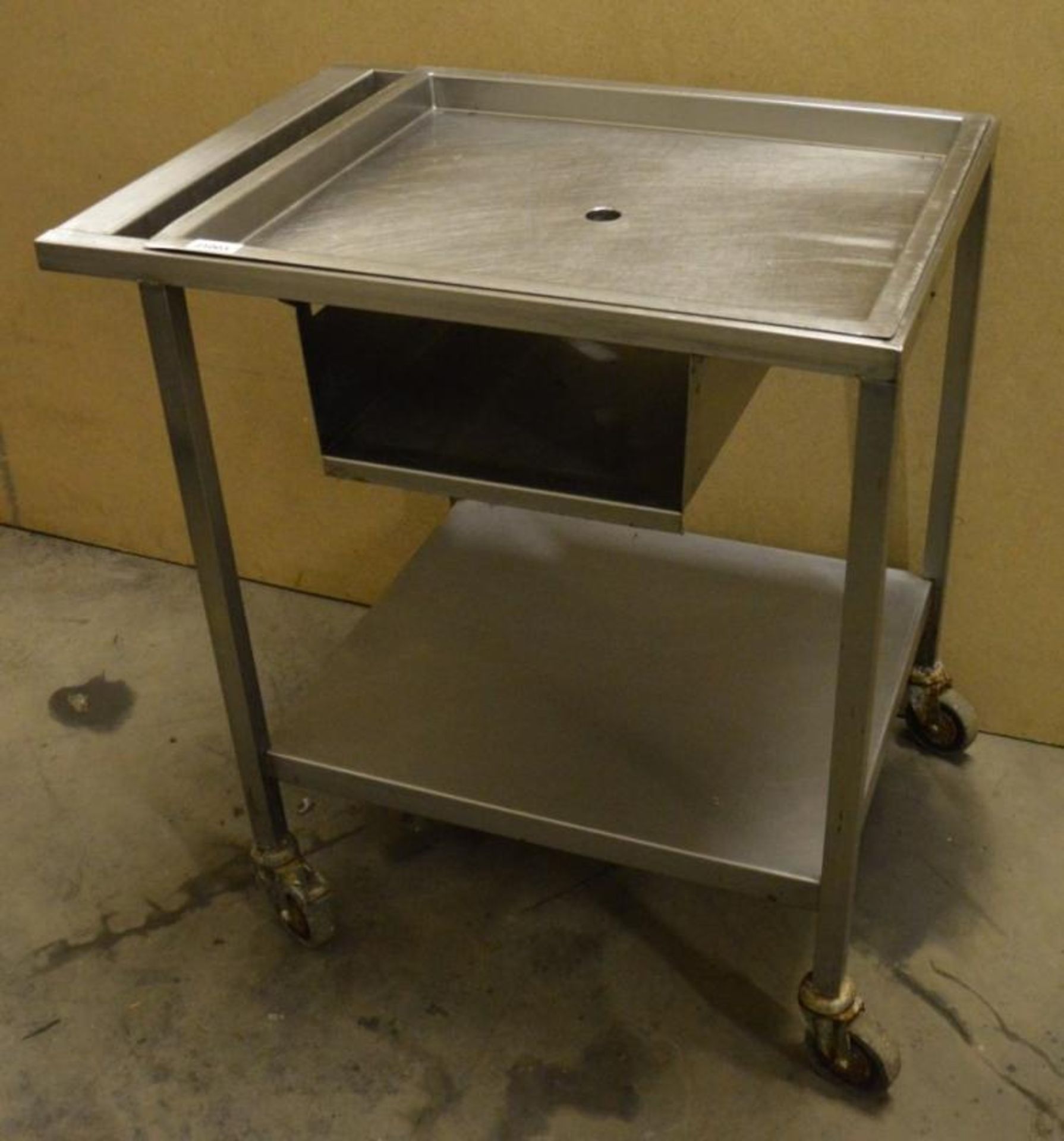 1 x Wheeled Stainless Steel Prep Bench with Drain Hole - Dimensions: 81.5 x 60.5 x 88cm - Ref: J1003