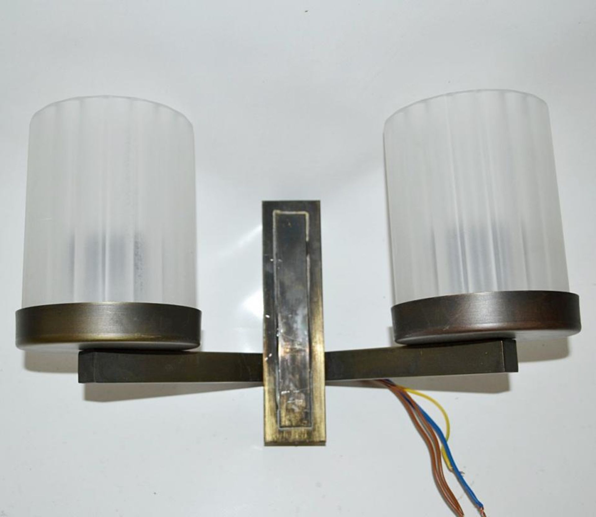 Pair Of Bespoke Art Deco Style Wall Mounted Twin-Sconce Light Fittings In Brass - Recently Removed F - Image 7 of 7