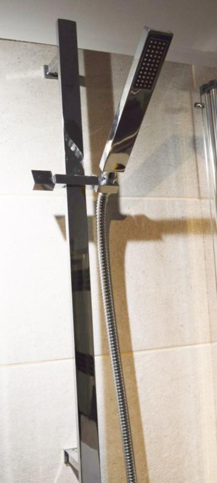 1 x Contemporary Chrome Shower Rail With Exposed Thermostatic Square Mixer and Removable Shower Head - Image 3 of 4