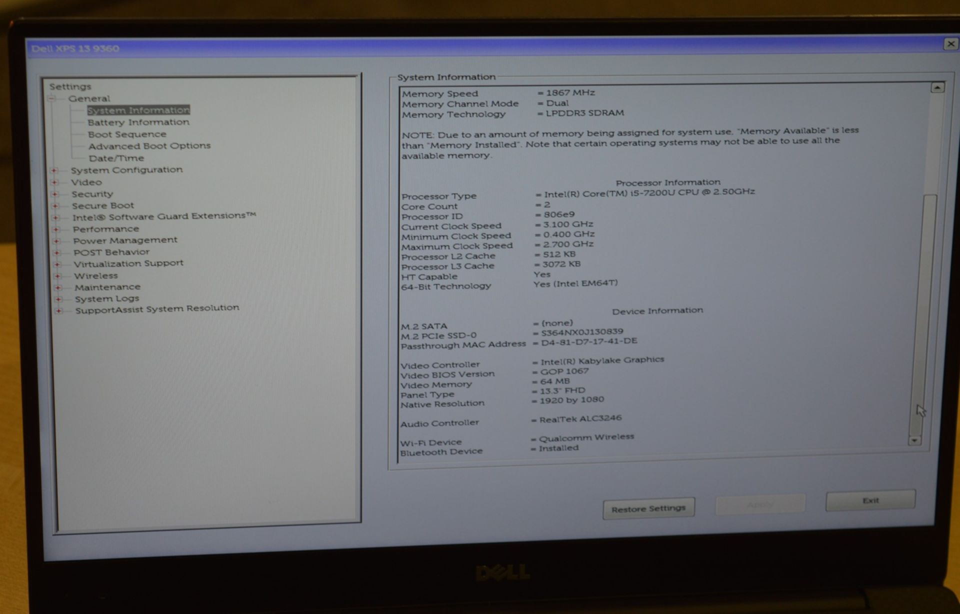 1 x Dell XPS 13 9360 13.3 Inch Ultrabook - Features Full HD Screen, Intel Core i5-7200U 7th Gen 2. - Image 2 of 16