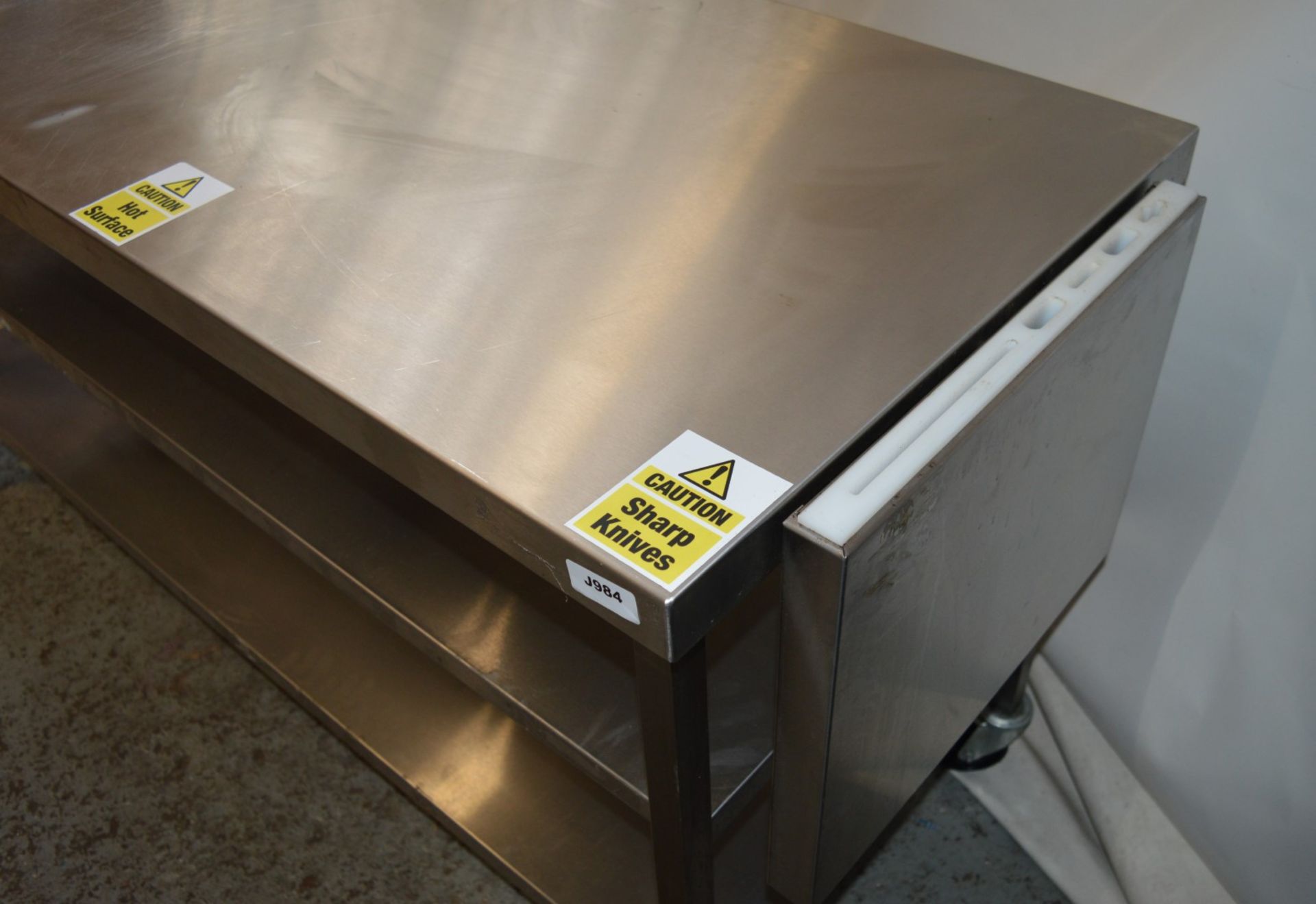 1 x Stainless Steel 3 Tier Preperation Table With Castor Wheels and Knive Block - CL282 - H87 x W170 - Image 3 of 4