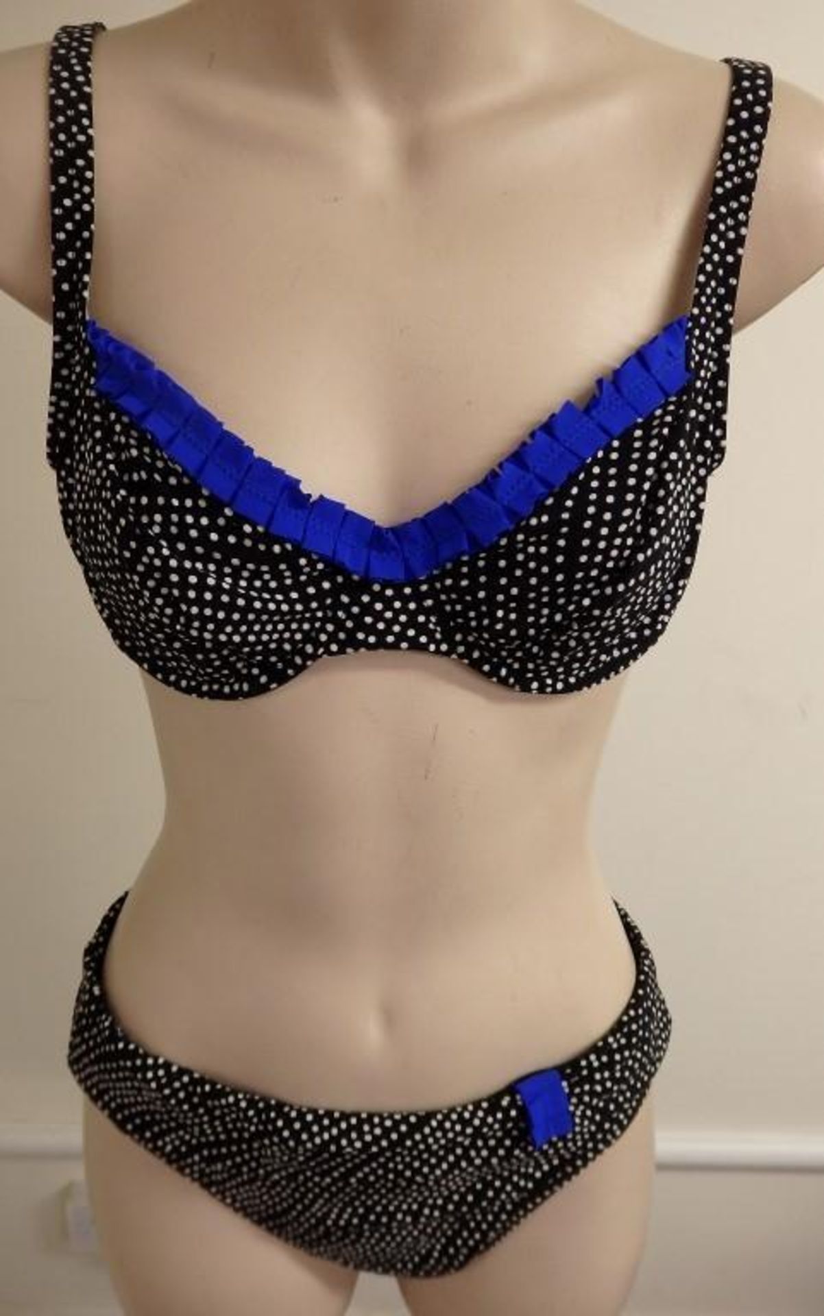 1 x Rasurel - Black Polka dot with royal blue trim &frill Tobago Bikini - B21068 - Size 2C - UK 32 - - Image 4 of 10