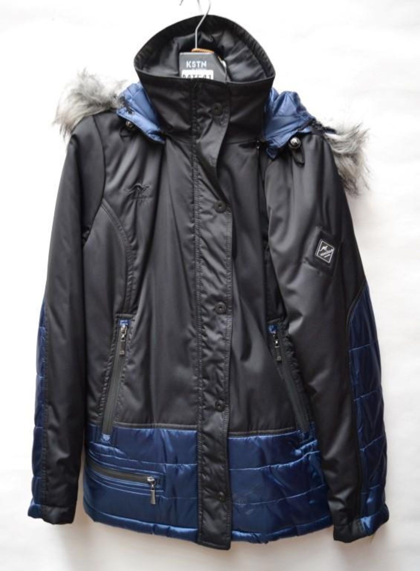 1 x Premium Branded Womens Winter Coat - Wind Proof & Water Resistant - Colour: Black / Electric Blu