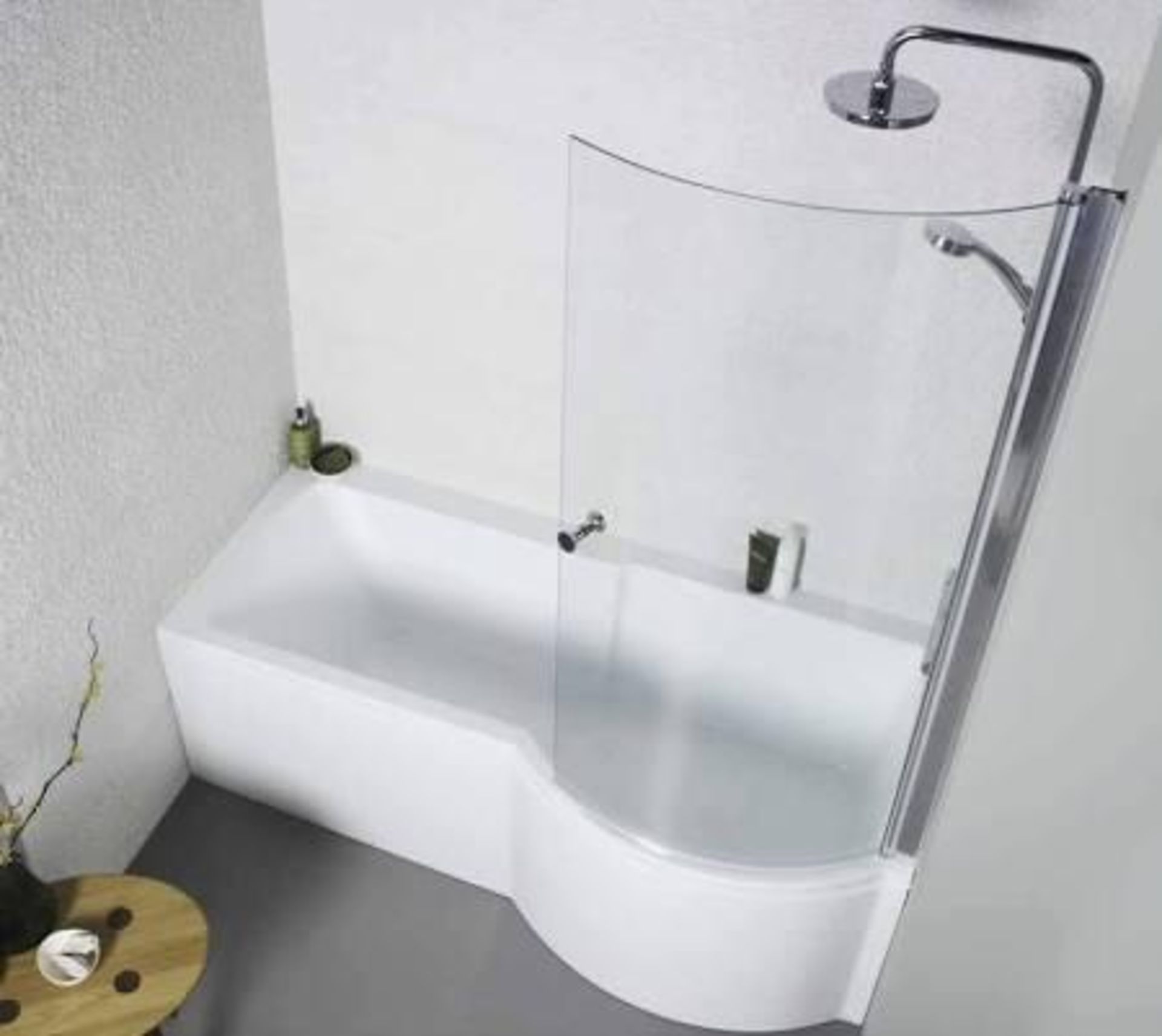 1 x P Shape Acrylic Left Hand Bath With Feet Pack and Shower Screen - L1700 mm x W900 / 750mm - Side