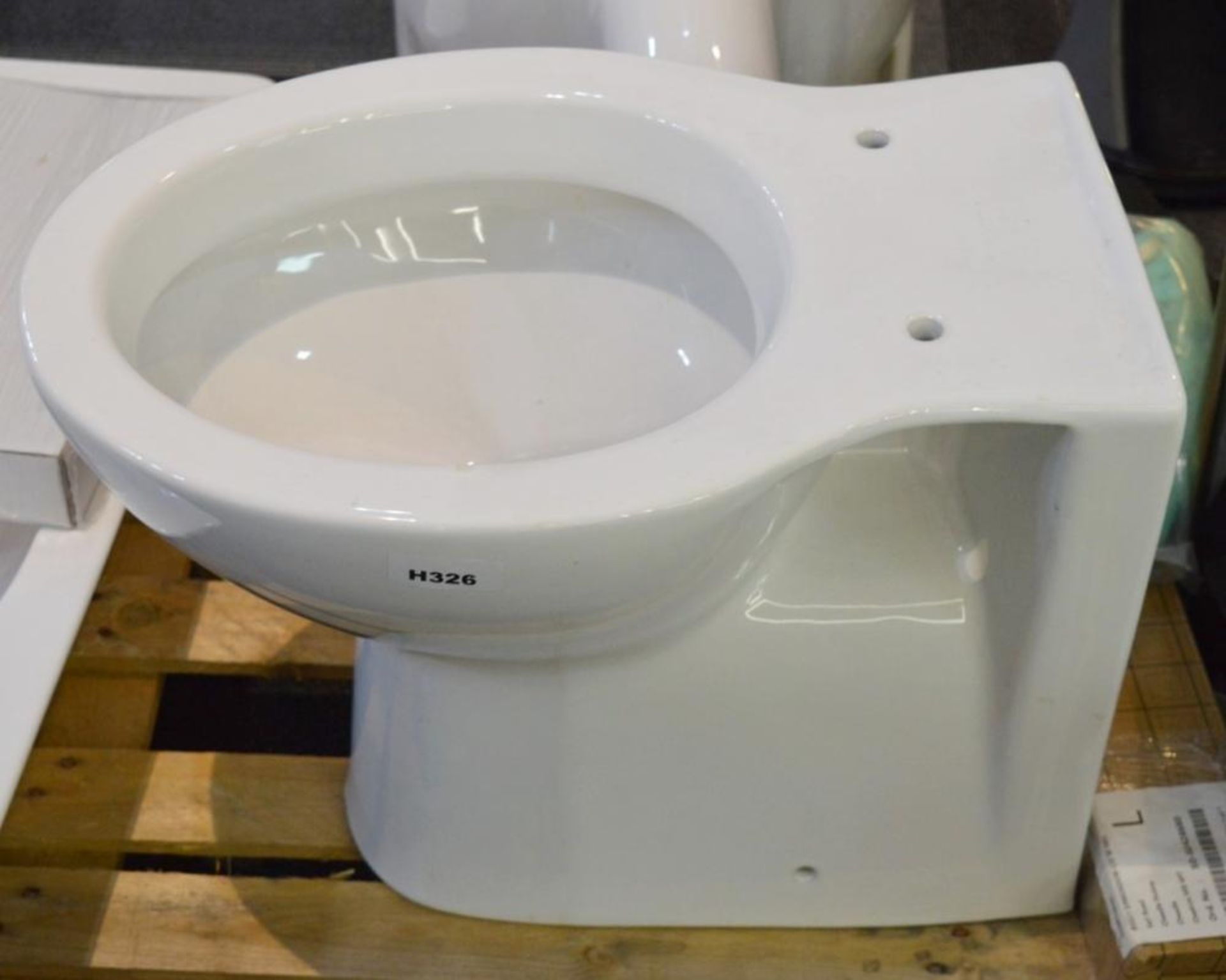 1 x Back to Wall Toilet Pan With Soft Close Seat - H39 x W37 x D43 cms - Ref H326 - Unused Stock - C