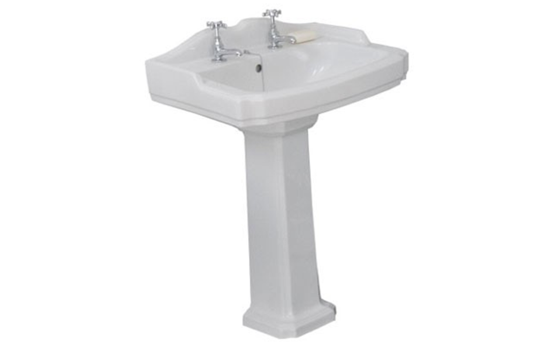 1 x Legend Two Tap Hole Sink Basin With Pedestal - H835 x W580 x D470 cms - CL406- New Boxed Stock - - Image 3 of 3