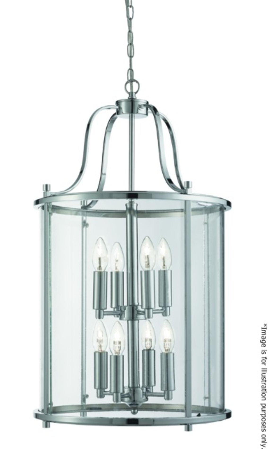 1 x Victorian Lantern Chrome 8-Light Ceiling Fitting With Clear Glass Panels - RRP £576.00