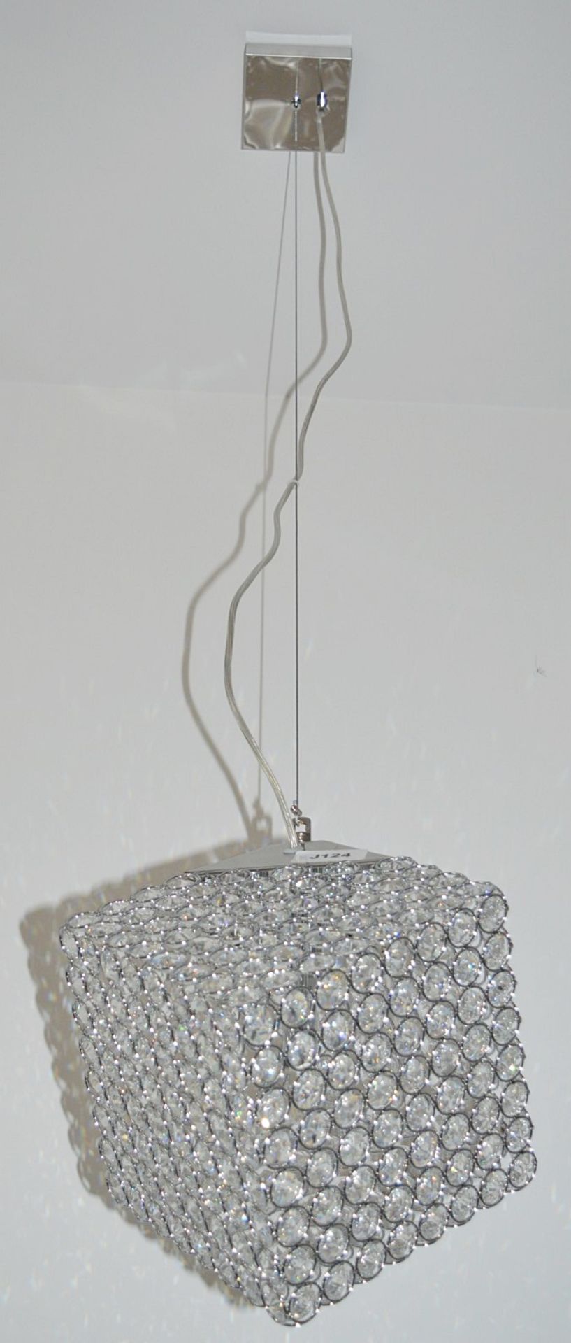 1 x Pendant 4-Light Ceiling Light With Clear Crystal Button Inserts - Chrome Finish - RRP £237.60 - Image 4 of 5