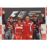 VETTEL, ALONSO & WEBBER: Signed colour 12 x 8 photograph by